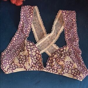 Urban Outfitters Purple and Cream Lace Bra with Scalloped Edges